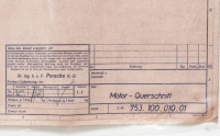 PORSCHE ENGINE: A large laminated 1962 dated, 1:1 scale blueprint diagram of Porsche engine cross-section, with number noted to lower left '753.100.010.01', 84cm high, 1.19m wide - 5
