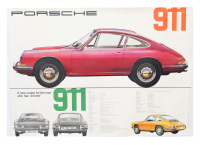 PORSCHE 911: A large 1964 dated Porsche poster promoting the new Porsche 911 with multi angle illustrations & technical specifications listed, 84cm high, 1.19m wide