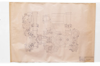 PORSCHE ENGINE: A large laminated 1969 dated, 1:1 scale blueprint diagram of Porsche engine cross-section, with number noted to lower left '912.100.011.00', 84cm high, 1.19m wide