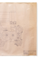 PORSCHE ENGINE: A large laminated 1969 dated, 1:1 scale blueprint diagram of Porsche engine cross-section, with number noted to lower left '912.100.011.00', 84cm high, 1.19m wide - 4
