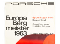 PORSCHE 718: A very large, 1963 dated Porsche poster celebrating the victory for Edgar Barth in a Porsche 718 in the 1963 European Hill Climb Championship, 1.18m high, 83.5cm wide - 2