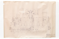 917: A large laminated 917 blueprint, 1969 dated, 1:1 scale, longitudinal diagram of a Porsche engine with number '912.100.010.00' noted to lower corner, 84cm high, 1.20m wide