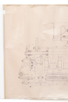 917: A large laminated 917 blueprint, 1969 dated, 1:1 scale, longitudinal diagram of a Porsche engine with number '912.100.010.00' noted to lower corner, 84cm high, 1.20m wide - 2