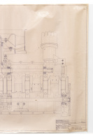 917: A large laminated 917 blueprint, 1969 dated, 1:1 scale, longitudinal diagram of a Porsche engine with number '912.100.010.00' noted to lower corner, 84cm high, 1.20m wide - 4
