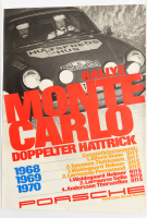 PORSCHE 911T: A very large 1970 dated Porsche poster celebrating the Porsche 911T & Porsche 911S victories at the 1968/69/70 Monte Carlo Rallye events, 1.18m high, 84.5cm wide
