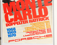 PORSCHE 911T: A very large 1970 dated Porsche poster celebrating the Porsche 911T & Porsche 911S victories at the 1968/69/70 Monte Carlo Rallye events, 1.18m high, 84.5cm wide - 3
