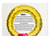 PORSCHE 1962: A very large 1963 dated Porsche poster celebrating the 1962 world championship for Porsche in the category for cars up to 2000cc, 1.18m high, 84cm wide - 2