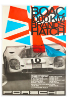 PORSCHE-GULF 917: A very large 1970 dated Porsche poster celebrating the Porsche-Gulf 917 victory at the 1970 1000km of Brands Hatch race, 1.18m high, 84cm wide