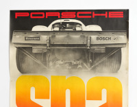 PORSCHE-GULF 917: A large 1970 dated Porsche poster celebrating the victory for the Porsche-Gulf 917 at the 1970 1000kms of Spa race, 1.01m high, 76cm wide - 2