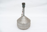 FUEL CHURN: A large aluminium fuel churn used by Alan Hamilton, approx 75cm high, diameter 27cm