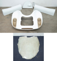 PORSCHE 908: A Porsche 908 fibreglass front nose cone section with windscreen, dash cover, and two sill panels