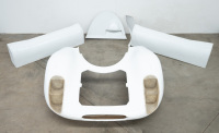 PORSCHE 908: A Porsche 908 fibreglass front nose cone section with windscreen, dash cover, and two sill panels - 2