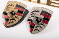 PORSCHE BADGES: Three Porsche badges, includes two Porsche bonnet crest badges and a Porsche 911E badge - 2