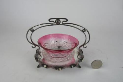 ART NOUVEAU: An Art Nouveau EPNS Silver and Ruby glass sweets dish