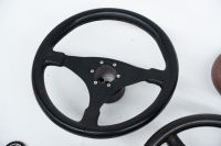 STEERING WHEELS: Three steering wheels leather bound, all have boss fitted, thought to suit 911 pre 1974 - 3