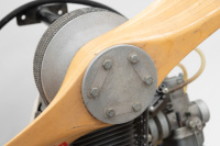 AIRCRAFT ENGINE: A Solo branded, made in Germany aircraft engine & propellor, no numbers evident, possibly two stroke & used for light aircraft such as gliders, propellor length 1.37m - 3