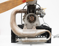 AIRCRAFT ENGINE: A Solo branded, made in Germany aircraft engine & propellor, no numbers evident, possibly two stroke & used for light aircraft such as gliders, propellor length 1.37m - 4