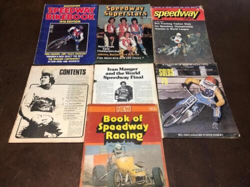 MAGAZINE: One issue Australian Speedway BikeBook 1978, One issue Speedway Superstars, One issue Australian Speedway News, One issue Ivan Mauger and the World Speedway Final, One issue 'New' Book of Speedway Racing, One issue Solos '73 Magazines
