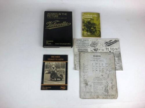 BOOKS: Five books, Always in the Picture - A history of the Velocette Motor Cycle - R W Burgess and J R Clew, The First Velocette Scene - Bruce Main-Smith publication, The Book of the Velocette - Ferrers Leigh, Spare Parts List, Velocette workshop manual 