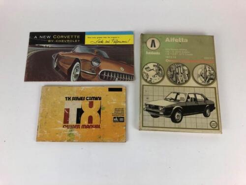 MANUALS: Owners manuals, Holden Gemini Owners TX 1975 and Alfetta 1700/1800/2000 Saloon/GT/GTV 1973-70 workshop manual and one Corvette C1 1956 colour sales Brochure