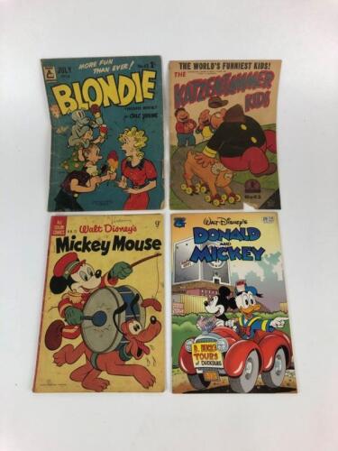 COMICS: Four original comics, Blondie #43 1956 and Katzen Jammer Kids #43 1950's and Mickey Mouse #22 1955 and Donald and Mickey 1995