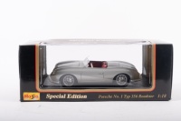 PORSCHE 356: A Bburago 1:18 scale 1948 Porsche No.1 Typ 356 Roadster in silver paintwork, red interior, in original box
