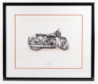 A limited edition framed print (142/750) of a Vincent H.R.D Series B Black Shadow by Jullian Millichap, 61cm high, 72cm wide overall