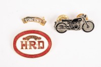 A group of three Vincent related pins/badges