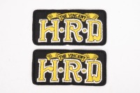 A pair of 'The Vincent H.R.D' embroided patches, 5.5cm high, 11.5cm wide