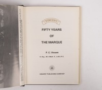 A hardcover edition of 'Vincent - Fifty Years of The Marque' by P.C. Vincent - 2