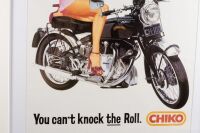 An original Vincent 'You can't knock the Roll - Chicko' poster, framed and glazed within white frame, measures 95.5cm high, 70.5cm wide - 3