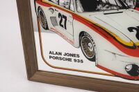PORSCHE RACING: A printed mirror by Seriprint commemorating racing Porsches, depicting a Porsche 935 as driven by Alan Jones and a Porsche 944 as driven by Colin Bond - 2