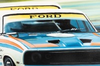 BATHURST 1977: A large oil on canvas painting featuring no. 2 Ford Falcon XC as driven by Alan Hamilton & Colin Bond in race scene followed closely by winning car number one, 59.5cm high, 79.5cm wide - 2