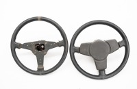 STEERING WHEELS: Two Porsche steering wheels, includes a circa 1977-83 Porsche 911 (crack in hornpad) and a modified Porsche 1977-83 steering wheel