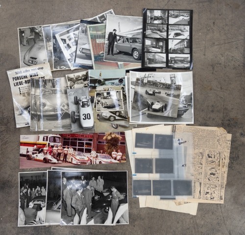 PORSCHE 356: A group of assorted publicity photos, press clippings & negatives related to Alan Hamilton's Porsche 356 & 911