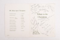 1982 SIGNED PROGRAM: A signed 1981 Motor Sport Champions 'Tribute to the Champions' dinner order of proceedings program from February 1982