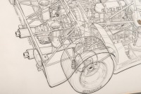 ANDREW KEILLER: A large framed & glazed cutaway diagram print of a Porsche 908/02 Spyder, named 'Andrew Keiller - 1996', 56cm high, 71cm wide - 3