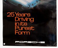 PORSCHE POSTER: A large laminated 1974 Porsche poster '25 Years Driving in its Purest Form' features a Porsche 356/001 and a 911 Targa driving together, 1.01m high, 75.5cm wide - 3