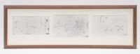 WALL DISPLAYS: A group of seven framed & glazed wall prints each containing reproduced early Porsche blueprint mechanical diagrams, six approx measure 47cm high, 138cm wide, one smaller print containing Rennwagen diagrams, 43cm high, 41cm wide overall - 3
