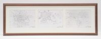 WALL DISPLAYS: A group of seven framed & glazed wall prints each containing reproduced early Porsche blueprint mechanical diagrams, six approx measure 47cm high, 138cm wide, one smaller print containing Rennwagen diagrams, 43cm high, 41cm wide overall - 4