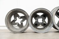 RACING WHEELS: Six four-stud lightweight wheels, believed to be magnesium McLaren style, varying sizes and widths. - 2