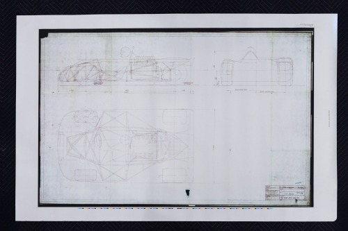 PORSCHE 908: A large 1978 dated designated Porsche Typ 908/03 blueprint diagram, contains design & mechanical diagrams, numbered '908.003.001.30' to lower right corner, 90cm high, 1.4m wide