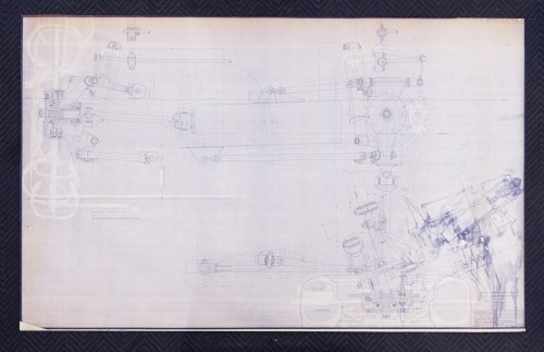 PORSCHE 906: A very large, 1965 dated, designated Porsche 906 - rear axle blueprint diagram, with number '906.330.001.00' noted lower right corner, 1.2m high, 1.94m wide