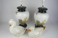 DUCKS: A pair of porcelain duck lamps and figures