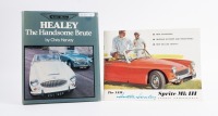 AUSTIN: 'Healey - The Handsome Brute' hardcover book by Chris Harvey with Austin Healey Sprite MK III Sports Convertible sales brochure