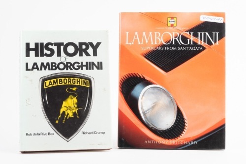 LAMBORGHINI: Two hardcover books on Lamborghini, including 'History of Lamborghini' by Rob de la Rive Box and Richard Crump and 'Lamborghini - Supercars from Sant'Agata by Anthony Pritchard