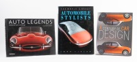 DESIGN: Three hardcover books on automobile design, includes 'A Century of Car Design' by Mitchell Beazley, 'Auto Legends - Classics of Style and Design' by Michael Zumbrunn, and 'The World's Great Automobile Stylists' by John Tipler