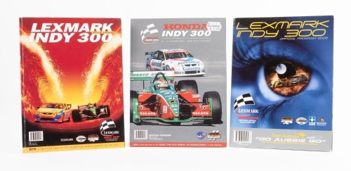 INDY 300: Three Indy 300 Gold Coast Australia race programmes, including 'Honda Indy 300' 2002, 'Lexmark Indy 300' 2003, and 'Lexmark Indy 300' 2005