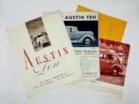 AUSTIN: A group of three Sales Brochures for the Ten plus a 1938 price list [Location: Sydney]
