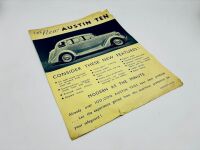 AUSTIN: A group of three single page Sales Brochures for the 10, 15 and Wasp models, together with a 1939 price list [Location: Sydney] - 4